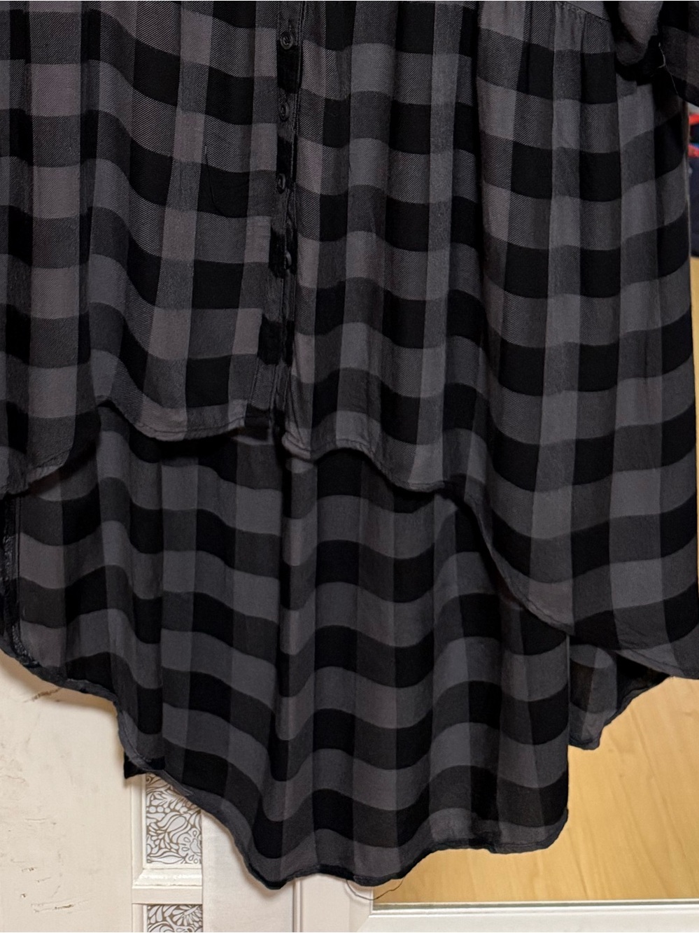 Torrid Tunic Shirt Dress Charcoal and black Plaid High-Low Tiered Size Lg - Picture 3 of 6